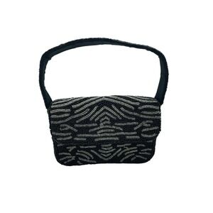 Studio 12 black & Silver  pattern Beaded Handbag Hand made in India Women's